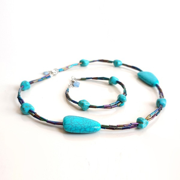 Handmade Necklace with Bracelet from Bead and Gemstone